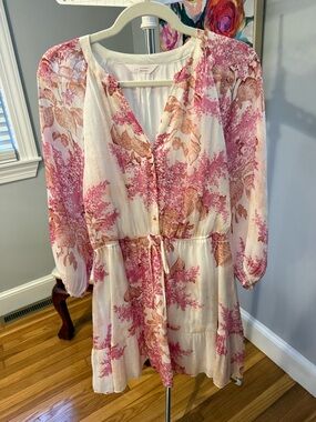 LC Lauren Conrad Pink Floral Tiered Mini Dress